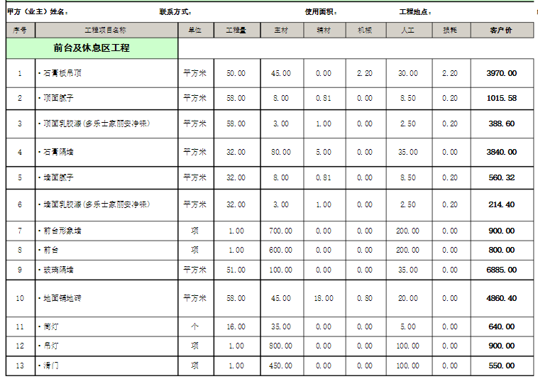 深圳廠房裝修預算表